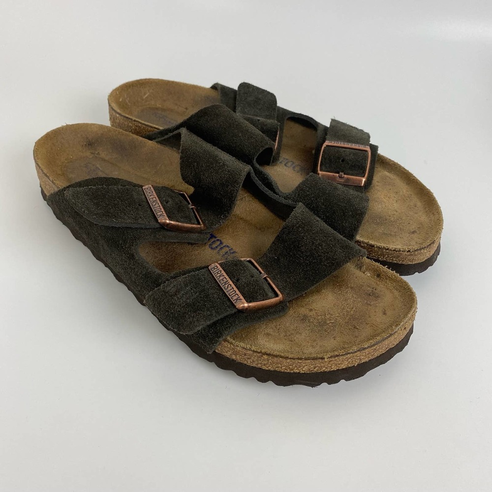 Birkenstock Arizona Suede Leather 2-Strap Buckle Sandals Mocha Brown Size 41